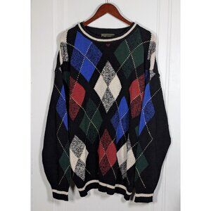 Vintage Argyle Croft & Barrow Mens Sz XLT Tall Colorful Grandpa Sweater Knit VTG